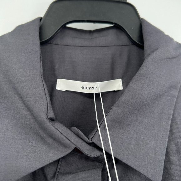 Eien29 Women's Simple Half Button Down Shirt Woven Polo Charcoal Gray One Size F - Picture 5 of 8
